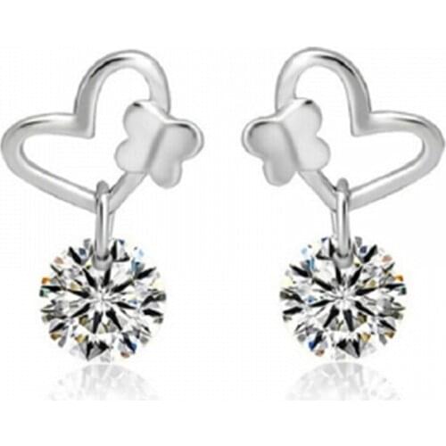 Fashion Heart Earrings Crystal Zircon Butterfly Stud Earrings For Women Elegant Wedding Jewelry Pendientes Mujer Moda Brincos
