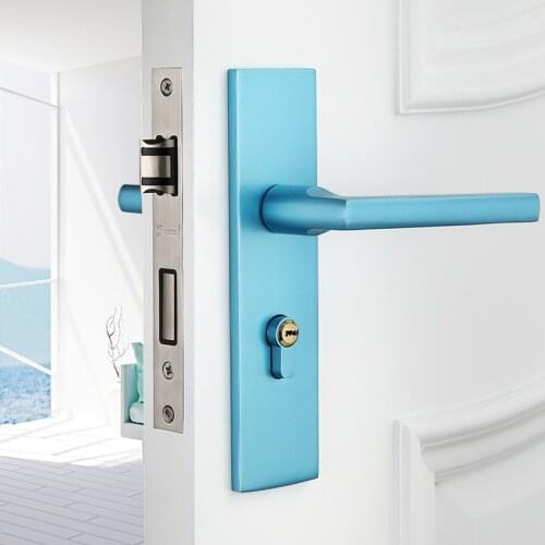 Fashion color interior door lock red green blue mechanical mute bedroom door lock solid wood door magnetic handle handle lock