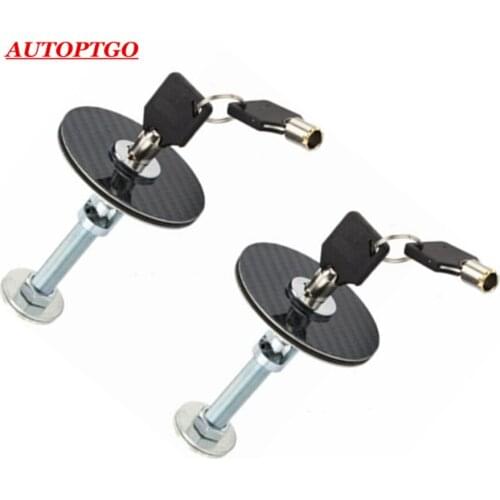 Carbon Fiber Auto Car Sport Racing Mount Bonnet Hood Latch Pins Key Locking Kit For Hyundai Kia Honda Nissan Mazda Peugeot Cars
