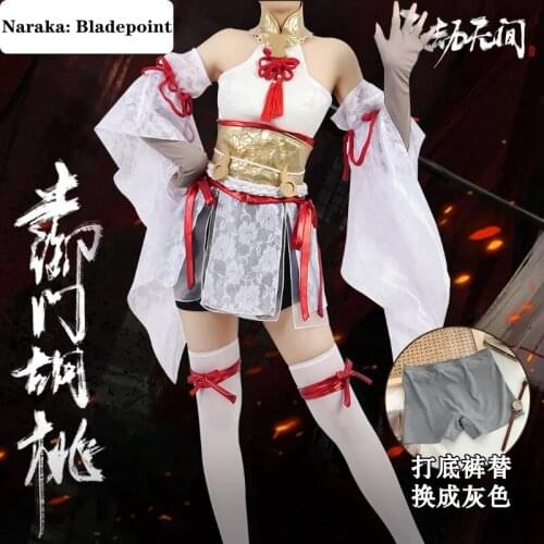 2021 New Game Naraka: Bladepoint Loli Hutao Cosplay Costume Dress Gloves Leggings White Tights Halloween Woman Accessories Set
