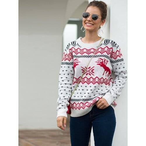 New Christmas Womens Sweater Knitted For Winter 2020 Cartoon Snow Deer Long Sleeve Sleeve Sweater Jumpers Ladies Fall Sweater