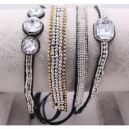 New Ethnic Wedding Bridal Beads Rhinestone Headband Big Stone Customized Beaded For Women & Girls Hair Accessories