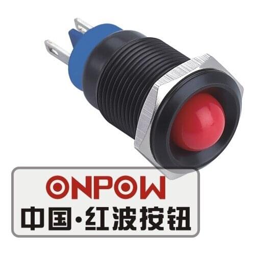 ONPOW 16mm Domed LED Waterproof Signal lamp, Black indicator lamp, indicator light (GQ16G-D/R/6V/A) CE,RoHS