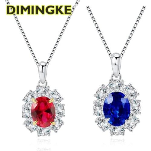 DIMINGKE 7*9MM Natural Sapphire Ruby Necklace 100% S925 Sterling Silver Woman High Jewelry Party Birthday Gift