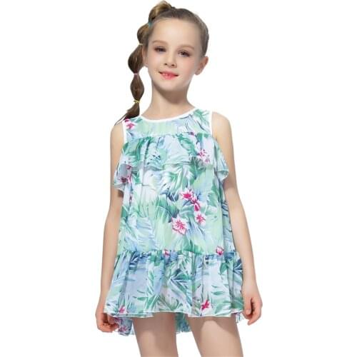 Girls Dress Sleeveless Ruffle Flower Print Princess Tutu Dress Summer 2021 Party Kids Dresses For Girls Children Clothing