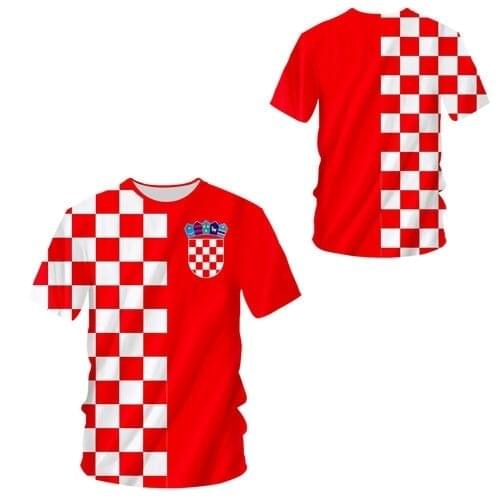 UWJI Custom T-shirt Men/Women Croatia Football Jerseys Sport Summer Tops Red White Grid 3D Print Futebol Soccer Fitness Tees 5XL