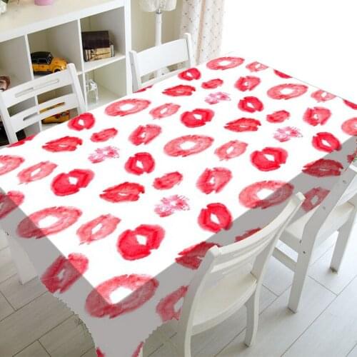 Romantic Red Kiss Lips Pattern Tablecloth for Wedding Decor Valentine Love Watercolored Kiss Table Cloth Dining Table Rectangle