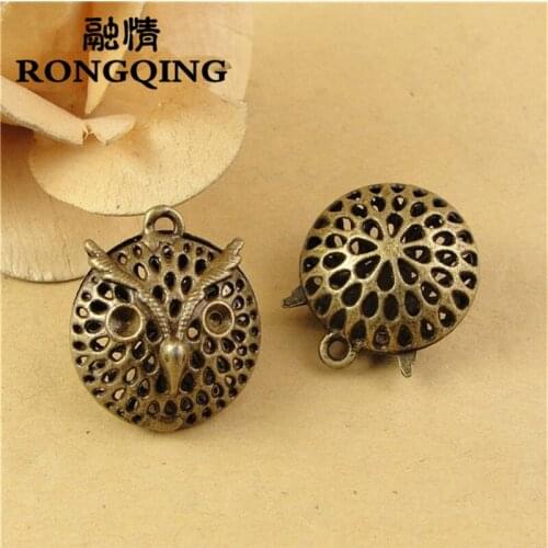 RONGQING 10pcs/lot 29*26*17MM owl Hollow round antique alloy charm pendant Charms fit Bracelets & Necklaces DIY Jewelry