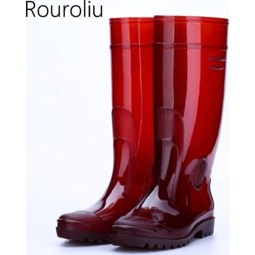 Rouroliu Mens Safety Work Rainboots PVC Waterproof Water Shoes Man Wellies Autumn Non-Slip Knee-High Rain Boots RT349