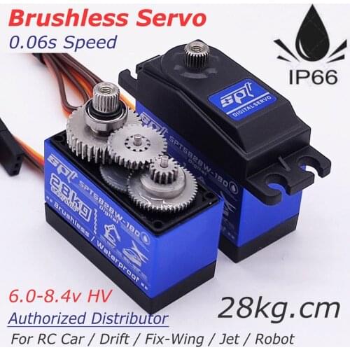 SPT5828W-180 28kg 8.4v 0.06s Waterproof High Speed Voltage Digital Standard Brushless Servo Metal Gears Drift Fix-Wing Jet Robot