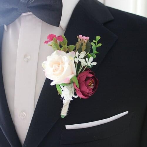 Wedding Pins Boutonniere Groom Bridesmaid Wrist Corsage Artificial Rose Men Brooch Flowers Marriage Accessories Suits Buttonhole