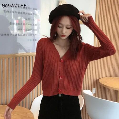 Sweater Cardigan Womens Spring Retro Korean Style New Chic Slim Simple All-match Lady Soft Fashion Leisure Daily Single Breasted