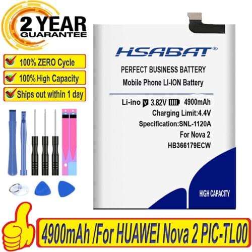 Top Brand 100% 4900mAh Battery for HUAWEI Nova 2 CAZ-AL10 Nova2 HB366179ECW PIC-AL00 PIC-TL00 PIC-L29 CAZ-TL00 PIC-LX9 PIC-L09