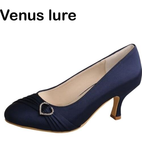 Closed Toe Navy Shoes for Weddings Mid Heels Prom Court Women Pumps