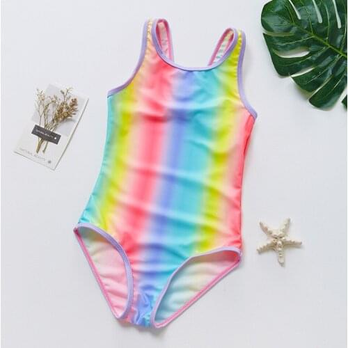 UPF50+ Girls swimwear 8~16Year Girls Swimsuit Rainbow style Children swimwear High quality Kids Beach wear ST165
