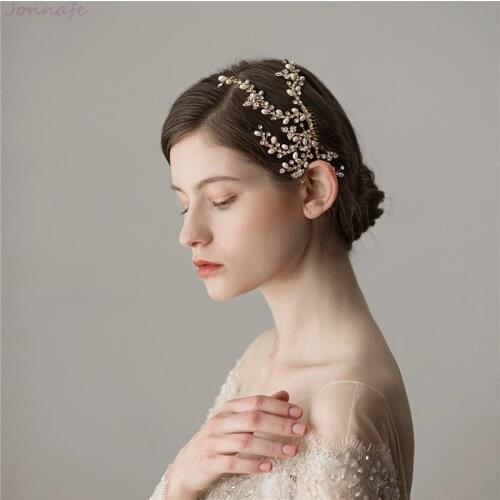 Jonnafe Wedding Hair Accessories Gold Rhinestone Bridal Hair Comb Pearls Jewelry For Women Party Prom