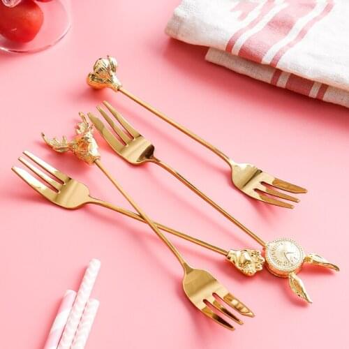 Stainless Steel Fruit Fork Teaspoon Coffee Spoons Dessert Dinner Steak Salad Snacks Forks Tableware Restaurant Party Supplies