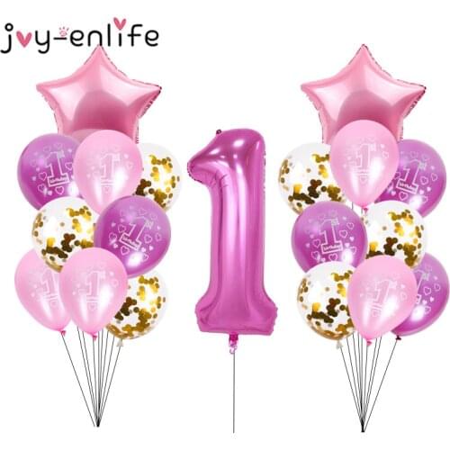 40inch Number 1 Foil Balloons Baby Shower 1st Birthday Party Decor Confetti Balloon Baby boy Girl balls Helium Globos 1 One Year