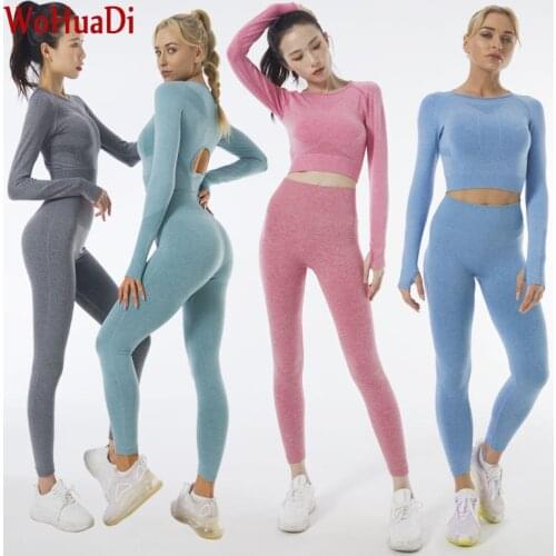 WOHUADI Long Sleeve Yoga Set Women Seamless Pants Fitness Sports Bra High Waist GYM leggings Fitness Suit Workout