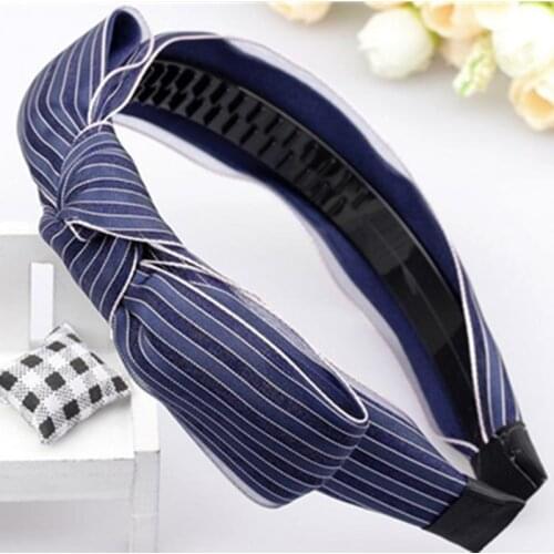 Women Headwear Side Bow Knotted Hairband Toothed Not Slip Solid Stiped Headband Casual Headdress Bowknot Hair Hoop