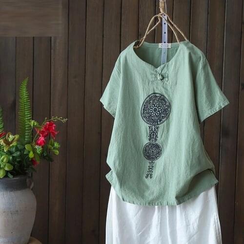 Aransue Summer Retro Pullover Shirt Cotton Linen T-shirt Literature And Art National Style Short Sleeve Top
