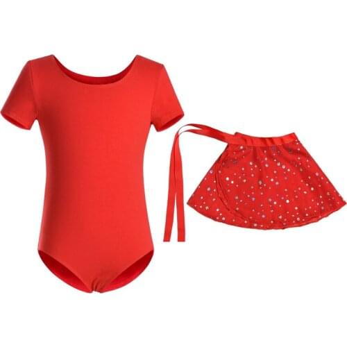 Girls Ballet Dress Gymnastics Leotard Short Sleeve Ballet Clothing Dance Wear With Chiffon Glittering Skirts