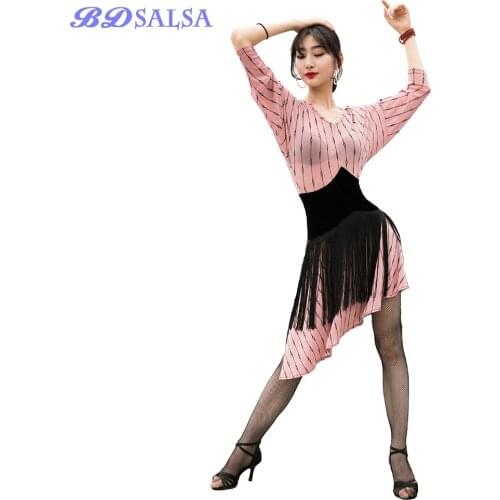 WOMEN Latin Dance Female Adult 2020 New Dress Profession Practice Clothes Sexy Fringed Skirt ZD97 Pink Rumba Precisely STOCK Hot