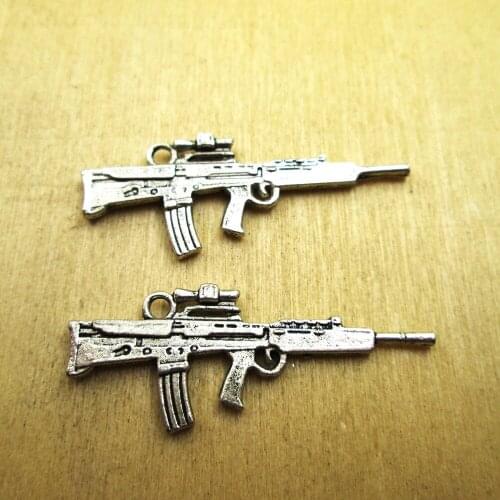 10pcs 45x17mm Machine Gun Charms 2 sided Submachine gun Charms pendant DIY necklace/ bracelets charms antique silver tone