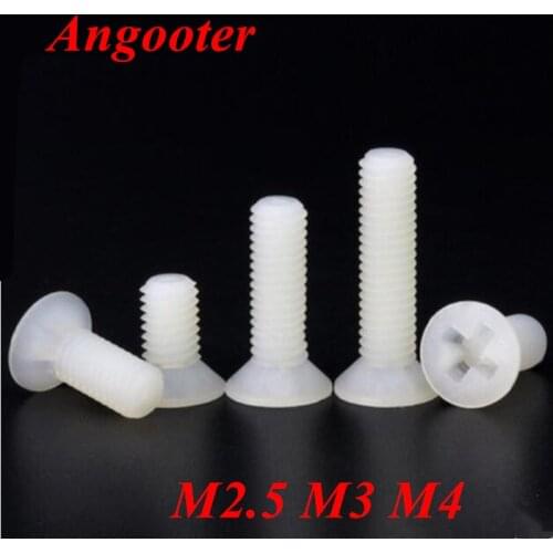 100pcs M2.5 M3 M4 x 4/5/6/8/10/12/15/20/25 GB819 Plastic Nylon Flat Head Screw Countersunk Socket Plastic Machine Screws Bolts
