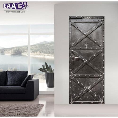 2Pcs/Set Color Iron Gate Door Art Decor Home Creative DIY 3D Door Stickers Pattern for Wall Room Home Door Decor Decoration