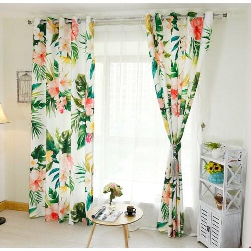 2PCS A Lot Curtains for Living Room Pastoral Semi Blackout Curtain Plants Leaves Printed Drapes Modern Blinds Window Decor