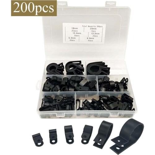 200pcs R Type Nylon Wire Cable Clips Fastener Plastic Wire Clamp Hose Mount P Type Clamps Cable Cord Clip Cable Thread Clamp