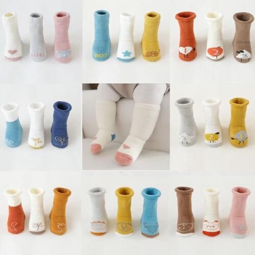 3 Pair Plus Thick Newborn Autumn Winter Infant Funny Socks Anti Slip Baby Boy Socks Baby Girl Cute Fleece Warm Socks For Daily