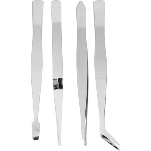 4Pcs/Set Precision Tweezers Stainless Steel Thick Electronics Forceps Eyebrow Tweezers Anti-Skid Makeup Repair Multi Tools Retai