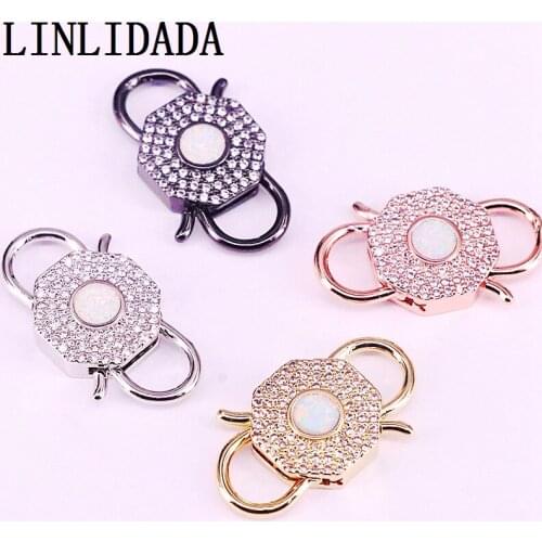 5Pcs Plating cz opal charm clasp,cubic zirconia micro pave charm pendant,fashion cz jewelry making, findings
