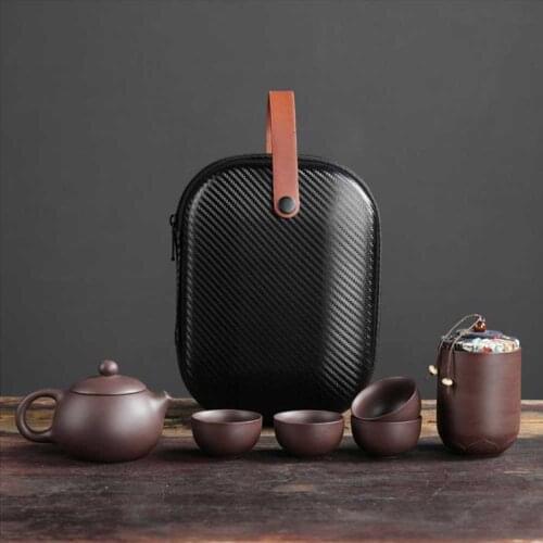 7 Pcs Purple Sand Cup Tea Puer Teapot Portable Outdoor Travel Kung Fu Teaware Ceramic Utensils Ceremony Set Teacup Fine Gift