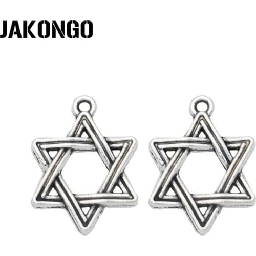 Antique Silver Plated Hexagram Star of David Charms Pendants for Bracelet Jewelry Making DIY Handmade Craft 20x15mm