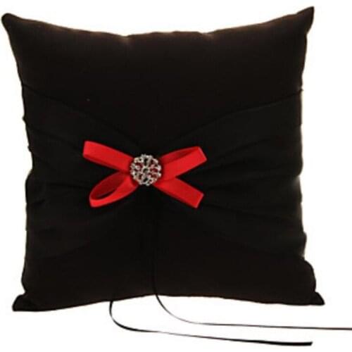 Applique Wedding Ring Pillow with Ribbon Ivory Ring Cushion Bearer 20x20cm Decorative Bridal Ceremony Ring Holder