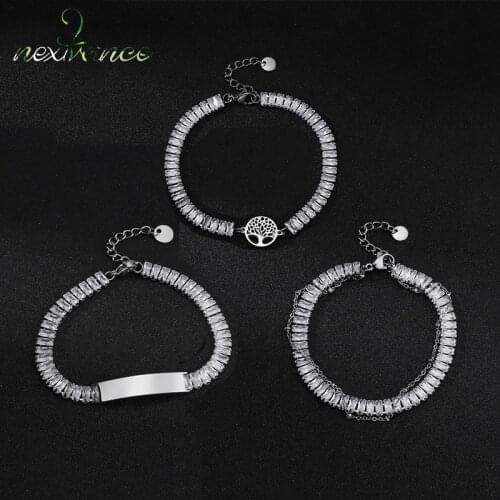 Nextvance Zircon Stainless Steel Bracelet Double Chain Curved Card Life Tree Bracelets For Women Boyfriend Jewelry Gift