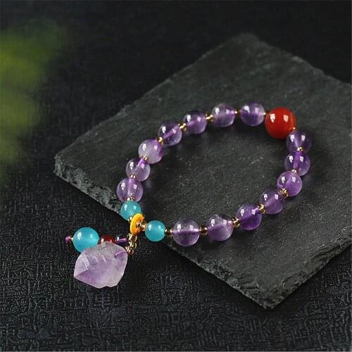 8mm Beaded Charm Bracelet Women Natural Stone Irregular Amethysts Purple Quartz Crystal Stone Healing Bead Bracelet Yoga Jewelry