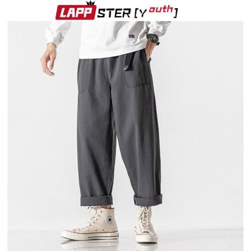 LAPPSTER-Youth Men Belt Vintage Harajuku Cargo Pants 2020 Joggers Man Solid Joggers Korean Harem Pants Male Casual Baggy Trouser