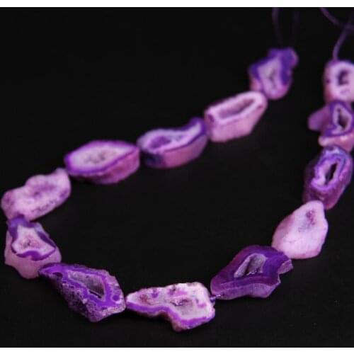 High Grade 12-15pcs/strand Purple Natural Agates Cluster Geode Drusy Slab Beads,Quartz Druzy Slice Nugget Pendant Jewelry Making