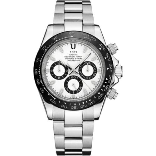 U1001 brand Series Classic Luxury white ceramics Dial Mens automatic Watch Stainless Steel Mechanical Watches Wristwatch