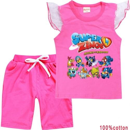 2-16Y Girls Super Zings Print T Shirt Kids Superzings T-shirt Shorts 2pcs Sets Children Summer Clothing Boys Short Sleeve Outfit