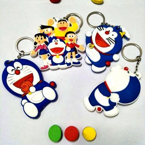 4 Colors Double Side Pvc Cartoon Brelok Japan Anime Doraemon Figure Keychain Kawaii Backpack Accessory Gift for Children