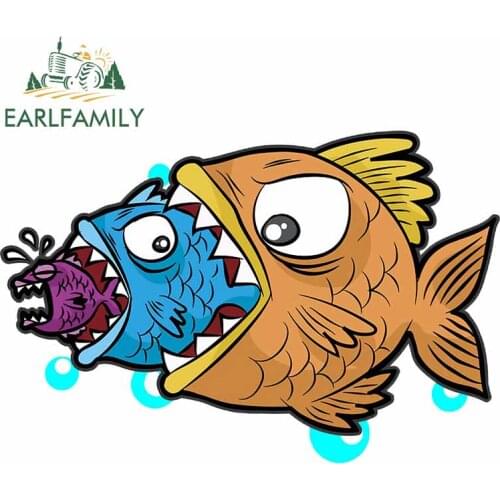 EARLFAMILY 13cm x 8.9cm for Big Fish Eat Small Neatly Arranged Laptop Car Stickers Waterproof Scratch-proof Car Assessoire Decal