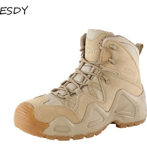 Esdy Men High Quality Brand Military Leather Boots Special Force Tactical Desert Combat Mens Boots Outdoor Shoes Ankle Boots