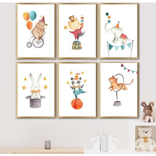 Cartoon Circus Animals Nursery Wall Art Canvas Painting Elephant Rabbit Bear Lion Posters And Prints Baby Kids Room Decoration