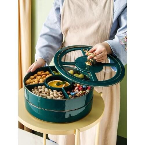 Ceramic Fruit Tray Food Storage with Lids Dishes for Serving Creative Candy Snack Serving Plate Fruit Platter Christmas Decor