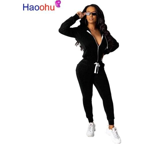 HAOOHU Two Piece Set Tracksuit Women Festival Clothing Fall Winter Top+Pant Sweat Suits Neon 2 Piece Outfits Matching Sets